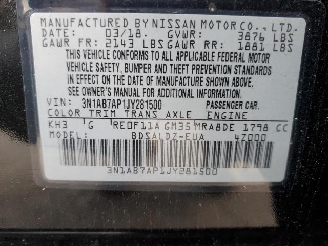 3N1AB7AP1JY281500 - 2018 NISSAN SENTRA S 黑色 照片 12