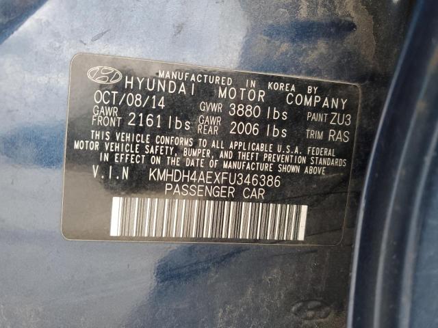 KMHDH4AEXFU346386 - 2015 HYUNDAI ELANTRA SE BLUE photo 12