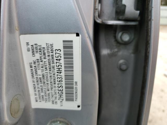 2HGES16374H574573 - 2004 HONDA CIVIC DX VP SILVER photo 12