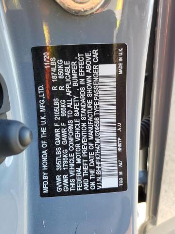 SHHFK7H47MU209598 - 2021 HONDA CIVIC SPORT 灰色 照片 12