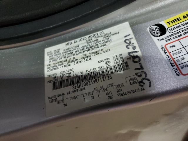 3FAHP08Z49R112126 - 2009 FORD FUSION SEL SILVER photo 12