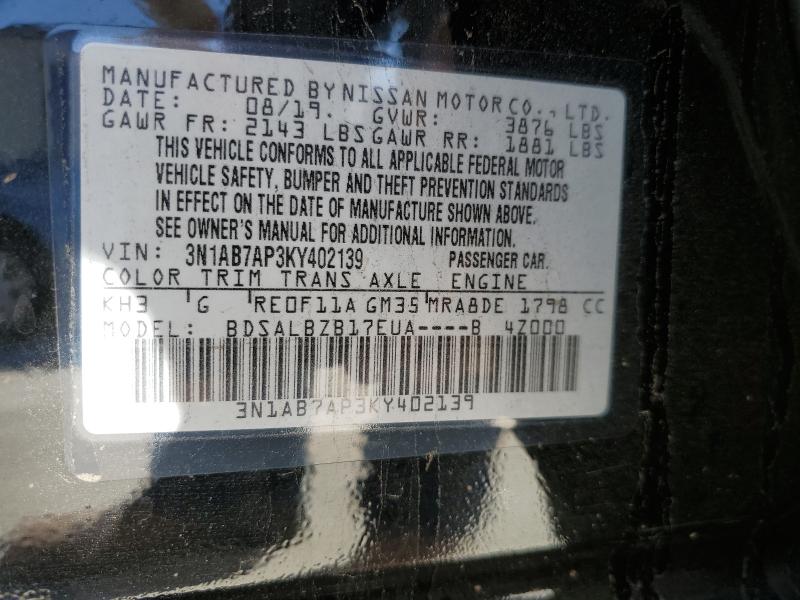 3N1AB7AP3KY402139 - 2019 NISSAN SENTRA S 黑色 照片 13