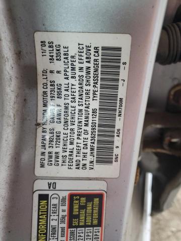 JHMFA36259S011285 - 2009 HONDA CIVIC HYBRID 银色 照片 12