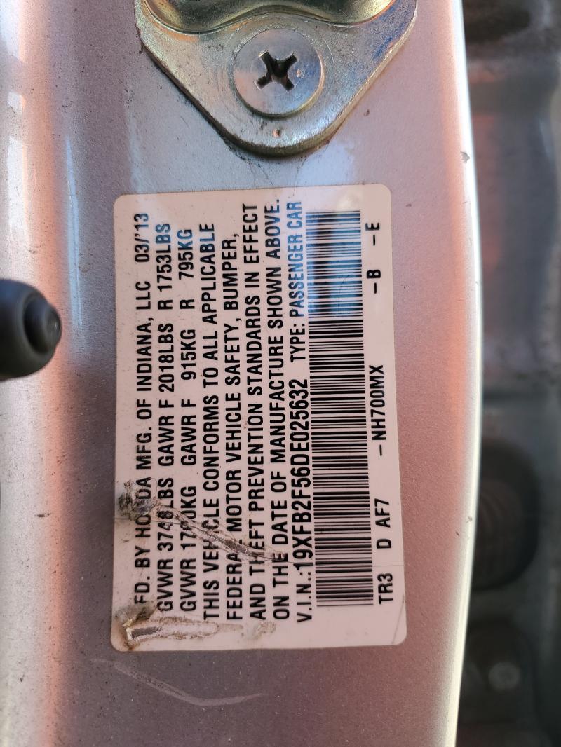 19XFB2F56DE025632 - 2013 HONDA CIVIC LX SILVER photo 13