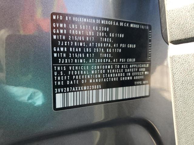 3VV2B7AXXKM029885 - 2019 VOLKSWAGEN TIGUAN SE Szary zdjęcie 12