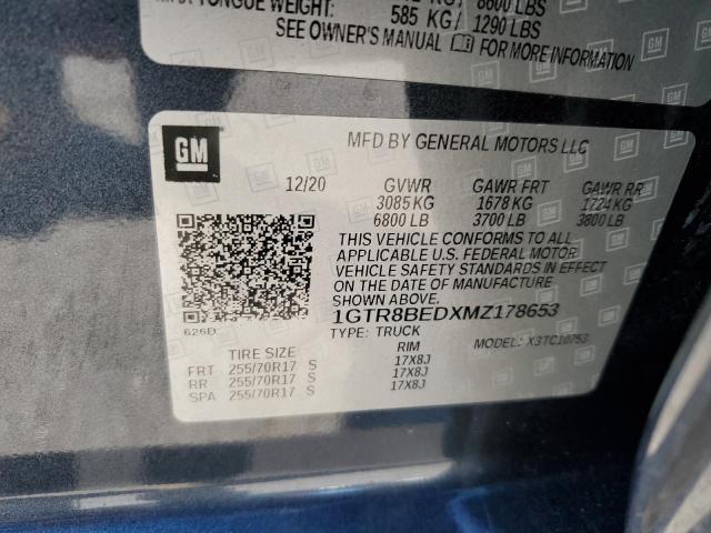 1GTR8BEDXMZ178653 - 2021 GMC SIERRA C1500 SLE BLUE photo 12