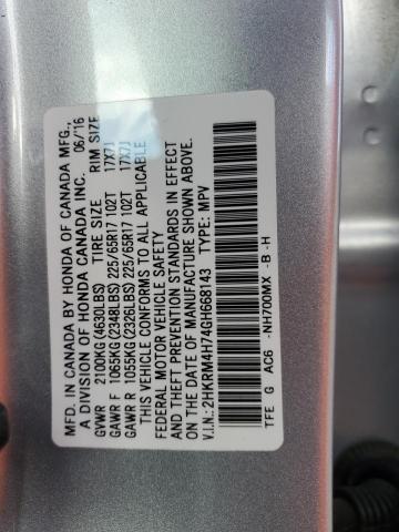 2HKRM4H74GH668143 - 2016 HONDA CR-V EXL SILVER photo 13