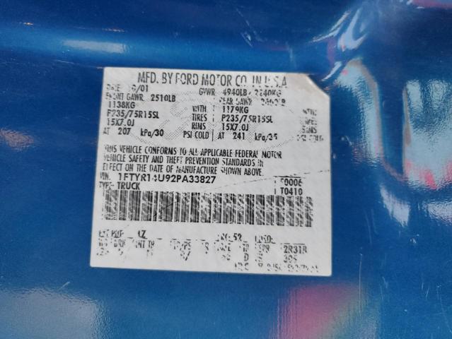 1FTYR14U92PA33827 - 2002 FORD RANGER SUPER CAB BLUE photo 12