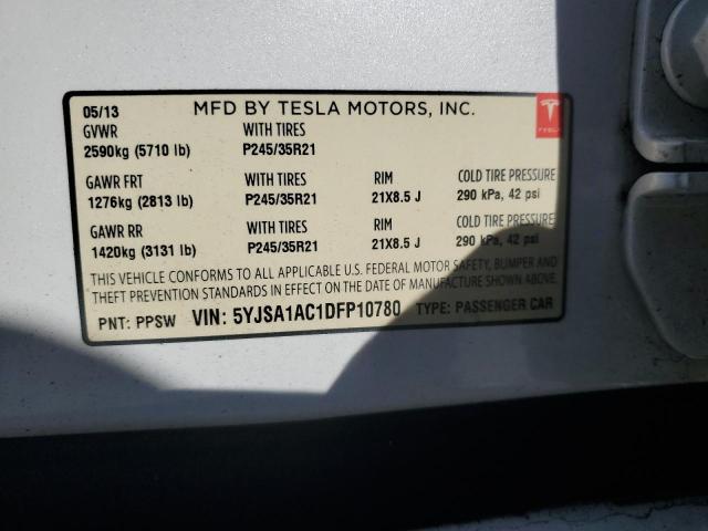 5YJSA1AC1DFP10780 - 2013 TESLA MODEL S თეთრი ფოტო 12