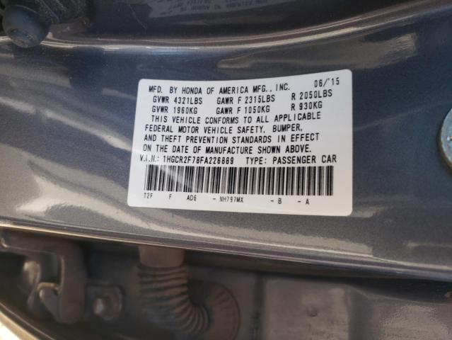 1HGCR2F78FA226889 - 2015 HONDA ACCORD EX CHARCOAL photo 12