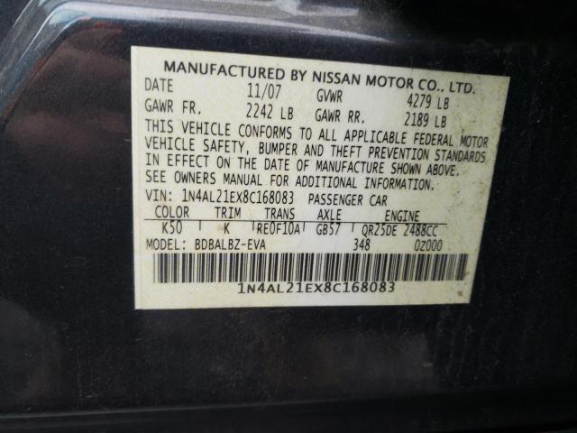 1N4AL21EX8C168083 - 2008 NISSAN ALTIMA 2.5 GRAY photo 12