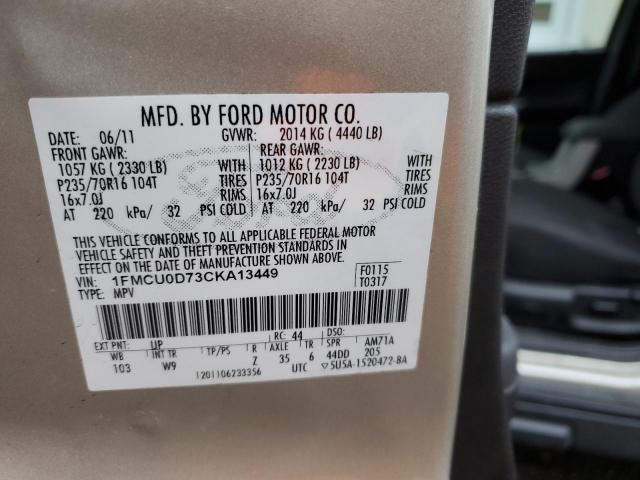 1FMCU0D73CKA13449 - 2012 FORD ESCAPE XLT SILVER photo 13