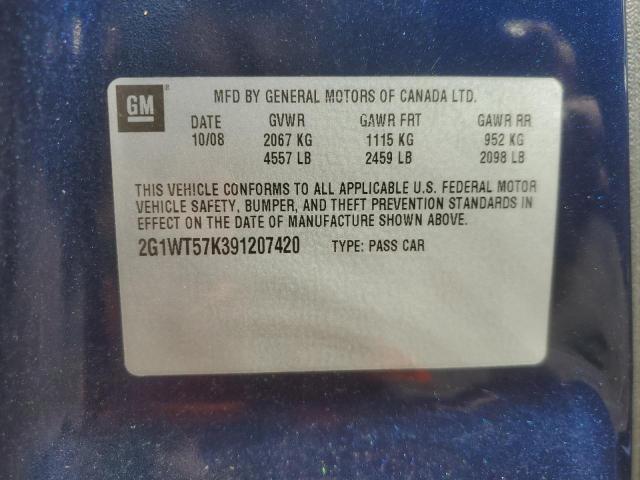 2G1WT57K391207420 - 2009 CHEVROLET IMPALA 1LT BLUE photo 12