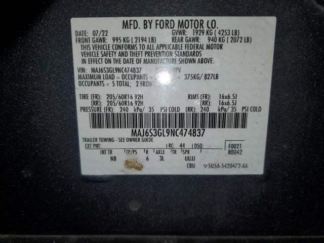 MAJ6S3GL9NC474837 - 2022 FORD ECOSPORT SE رمادي صورة 13