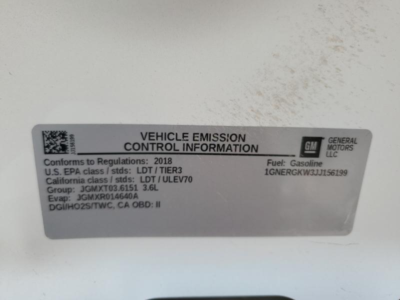 1GNERGKW3JJ156199 - 2018 CHEVROLET TRAVERSE LT თეთრი ფოტო 13