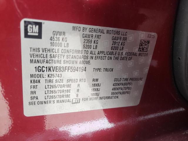 1GC1KVE83FF594194 - 2015 CHEVROLET SILVERADO K2500 HEAVY DUTY LT RED photo 13