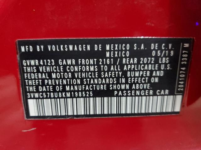 3VWC57BU8KM198525 - 2019 VOLKSWAGEN JETTA S RED photo 12