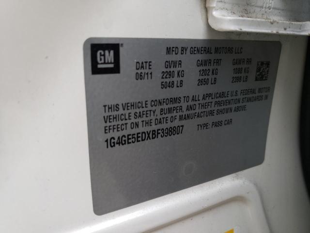 1G4GE5EDXBF398807 - 2011 BUICK LACROSSE CXS 白色 照片 12