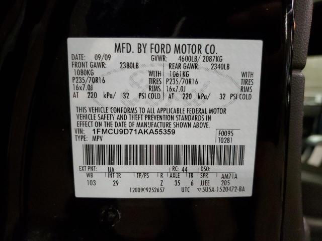 1FMCU9D71AKA55359 - 2010 FORD ESCAPE XLT BLACK photo 12