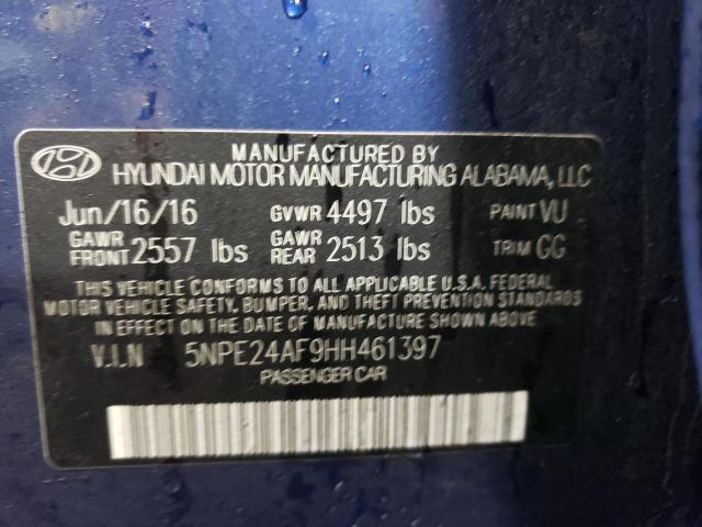 5NPE24AF9HH461397 - 2017 HYUNDAI SONATA SE BLUE photo 12