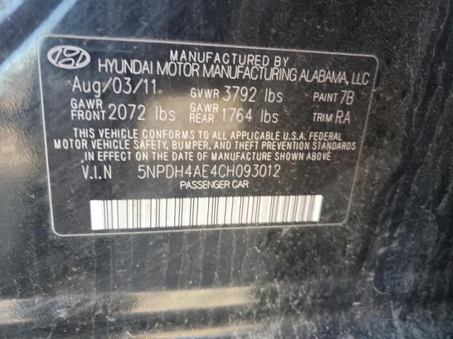 5NPDH4AE4CH093012 - 2012 HYUNDAI ELANTRA GLS BLACK photo 12