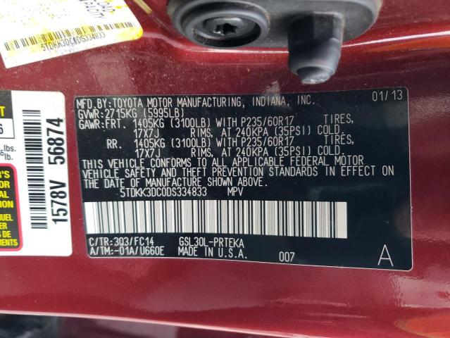 5TDKK3DC0DS334833 - 2013 TOYOTA SIENNA LE RED photo 13