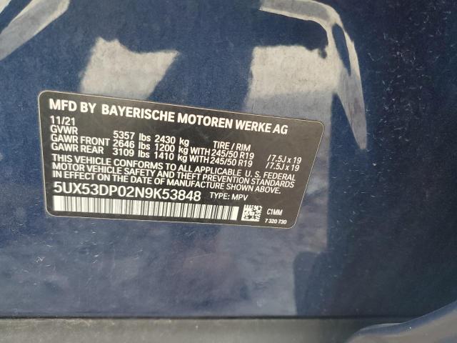 5UX53DP02N9K53848 - 2022 BMW X3 XDRIVE30I BLUE photo 14