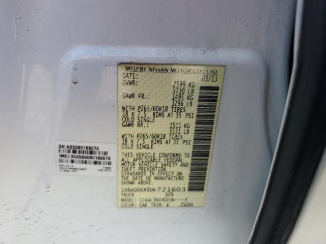 1N6AD0ER9DN721603 - 2013 NISSAN FRONTIER S WHITE photo 12