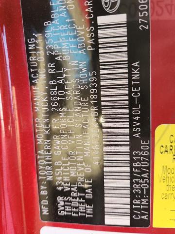 4T4BF3EK4BR189395 - 2011 TOYOTA CAMRY BASE RED photo 12