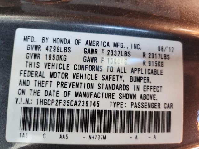 1HGCP2F35CA239145 - 2012 HONDA ACCORD LX GRAY photo 13