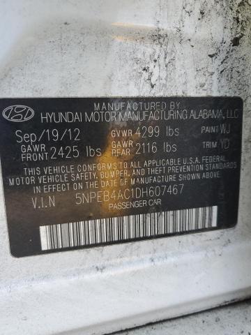 5NPEB4AC1DH607467 - 2013 HYUNDAI SONATA GLS WHITE photo 12