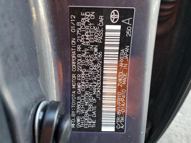 JTDKN3DU2C5392186 - 2012 TOYOTA PRIUS GRAY photo 12