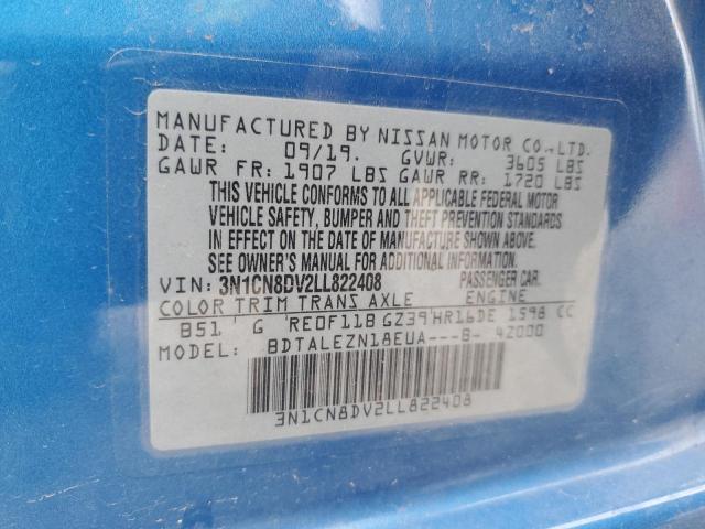 3N1CN8DV2LL822408 - 2020 NISSAN VERSA S BLUE photo 12