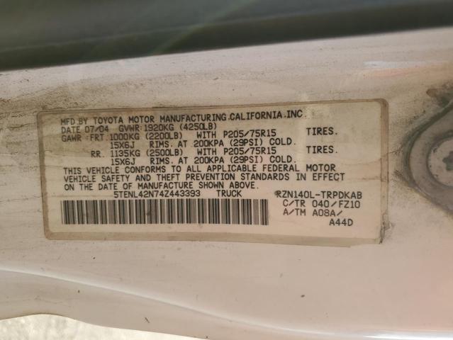 5TENL42N74Z443393 - 2004 TOYOTA TACOMA WHITE photo 12