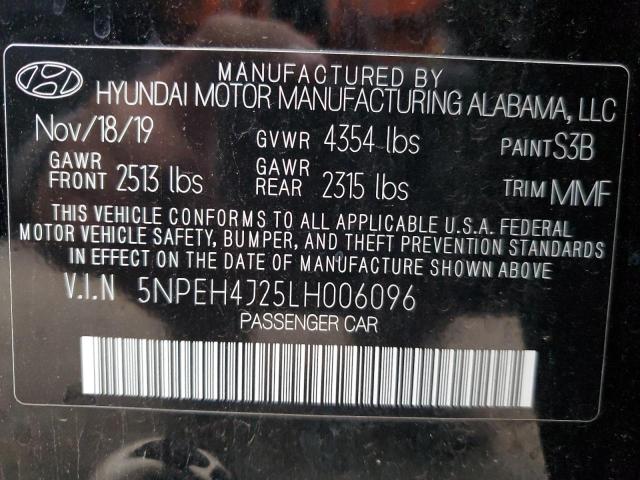 5NPEH4J25LH006096 - 2020 HYUNDAI SONATA LIMITED BLACK photo 12