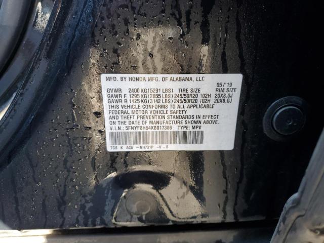 5FNYF8H54KB017386 - 2019 HONDA PASSPORT EXL BLACK photo 13