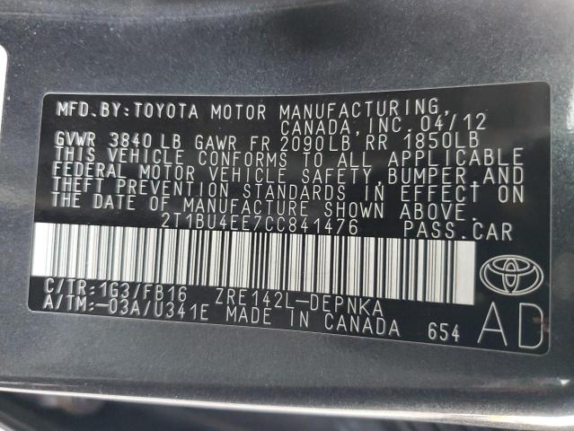 2T1BU4EE7CC841476 - 2012 TOYOTA COROLLA BASE Boz foto 13