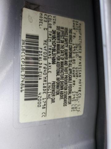 3N1BC1CP1BL374866 - 2011 NISSAN VERSA S SILVER photo 12