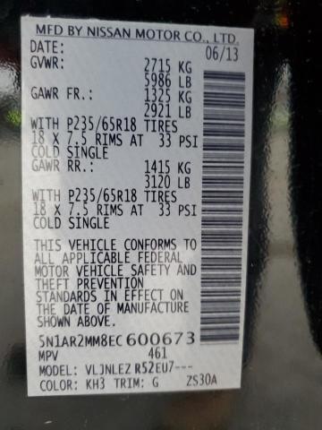 5N1AR2MM8EC600673 - 2014 NISSAN PATHFINDER S BLACK photo 13