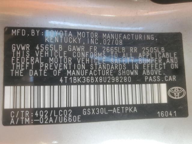 4T1BK36BX8U298280 - 2008 TOYOTA AVALON XL GOLD photo 12