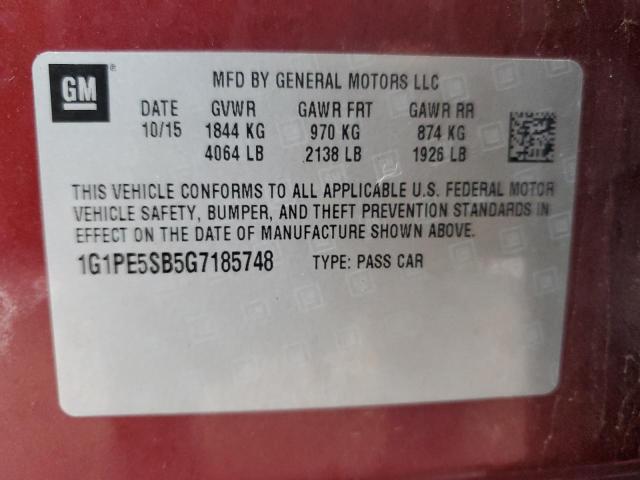 1G1PE5SB5G7185748 - 2016 CHEVROLET CRUZE LIMI LT MAROON photo 12