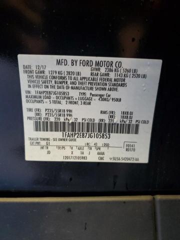 1FAHP2E87JG105853 - 2018 FORD TAURUS SEL BLACK photo 12