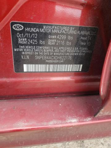 5NPEB4ACXDH622176 - 2013 HYUNDAI SONATA GLS RED photo 12