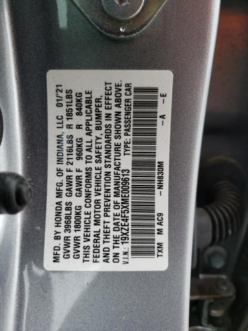 19XZE4F5XME009613 - 2021 HONDA INSIGHT EX SILVER photo 12