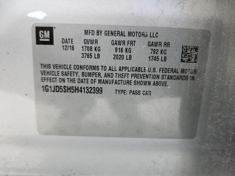 1G1JD5SH5H4132399 - 2017 CHEVROLET SONIC LT 银色 照片 12