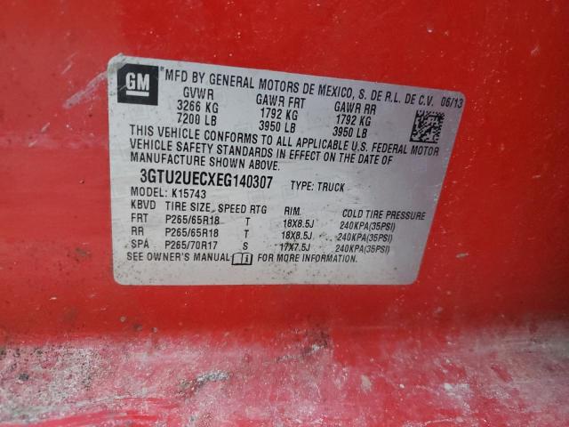 3GTU2UECXEG140307 - 2014 GMC SIERRA K1500 SLE RED photo 12