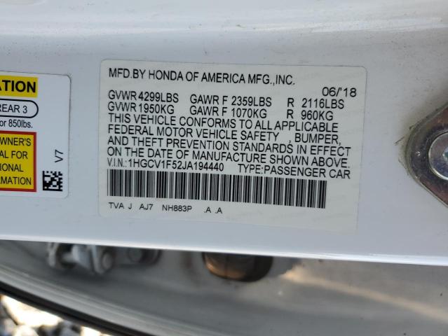 1HGCV1F52JA194440 - 2018 HONDA ACCORD EXL WHITE photo 13