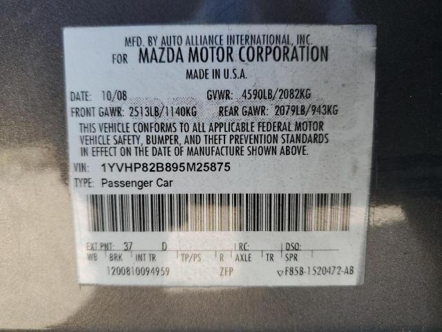 1YVHP82B895M25875 - 2009 MAZDA 6 S GRAY photo 12