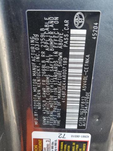 4T4BF3EK4AR007189 - 2010 TOYOTA CAMRY BASE GRAY photo 12