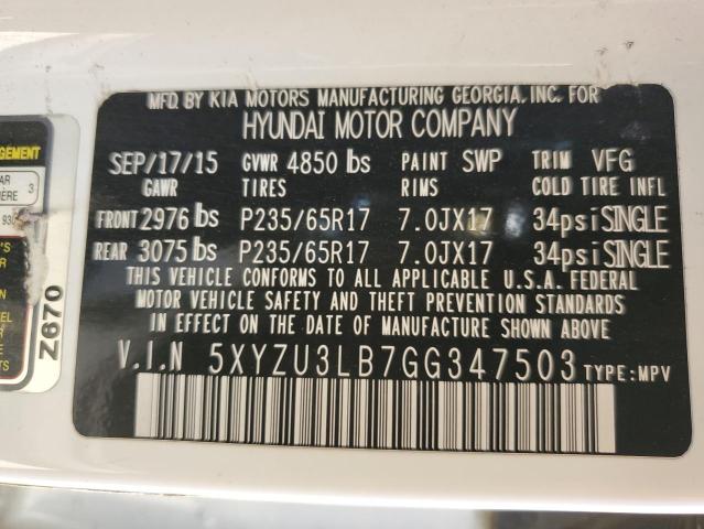 5XYZU3LB7GG347503 - 2016 HYUNDAI SANTA FE S თეთრი ფოტო 12